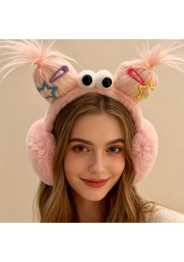 Elmpaly Beyaz Renkli Kadınlar İçin Sevimli Polar Kulaklık, Sıcak Rüzgar Geçirmez Kışlık Hediye