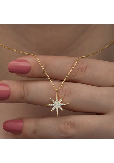Gümüş Gold Kutup Yıldızı Kadın Kolye Sl6657 Gümüş