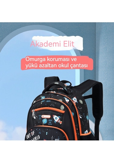 Relaxed Okul Çantası Çocuk 3.-6. Sınıf İlköğretim Okulu Çocuğu Büyük Kapasiteli Sırt Çantası Sırt Çantası Uzay Schoolbag-mavi
