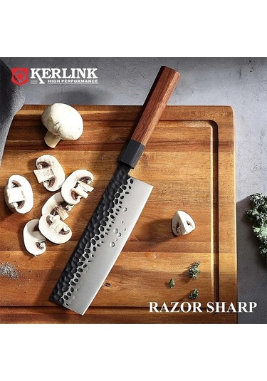 Novahub Bj05 7 İnç 440c Çelik Mutfak Bıçağı Ahşap Ahşap