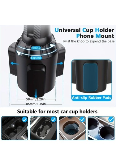Chuangyinshop Siyah Araç Telefon Tutucu 2025 Yeni Su Bardağı Tipi Ayarlanabilir Telefon Tutacağı