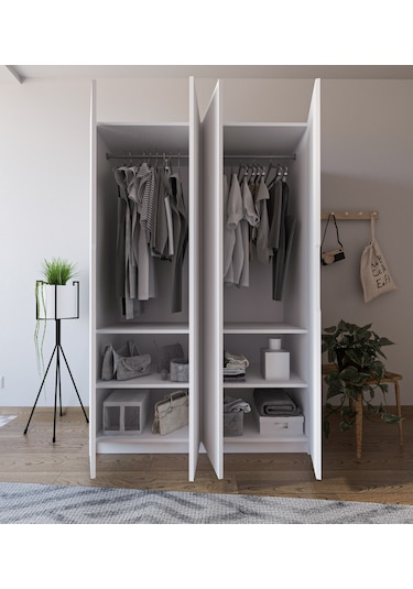 Monza 4 Kapılı Beyaz Gardırop Dolap 120 Cm