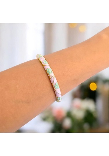 Yeşil Çiçek Lila Mineli Çelik Bilezik Gold