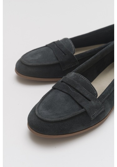 F02 Füme Süet Hakiki Deri Kadın Loafer Ayakkabı Füme