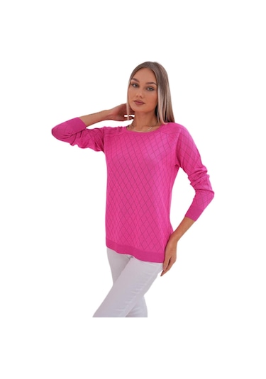 Kadın Baklava Dilimi Desenli Kazak 12781 Bgl-st04110 Fuşya