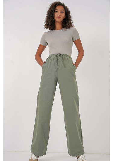 Bigdart 6690 Kadın Bol Paça Yüksek Bel Pantolon - Çağla