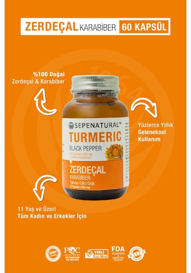 Sepe Natural Turmeric Blackpepper Zerdeçal Karabiber Full Potency 60 Kapsül x 880 MG