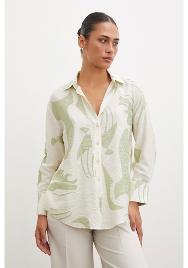 Never More V Yaka Modal Gömlek Yeşil