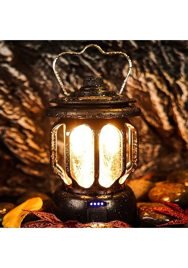 Artfulabode Vintage Siyah Şarj Metal Mekan Mekan Masa Led Lambası Lamba Kampı İçin İç Fener Edilebilir Dış Asma Tk Siyah