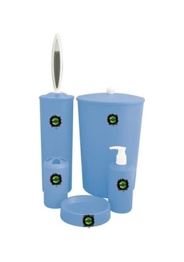 5 Parça Sert Plastik Banyo Seti Kutulu Portatif Çeyizlik Nişan Düğün Ev Hediyesi 5'li Set Banyo Takımı Desensiz Çok Amaçlı Tuvalet Lavabo Seti Renkli Tasarım Mavi, Plastik Siyah