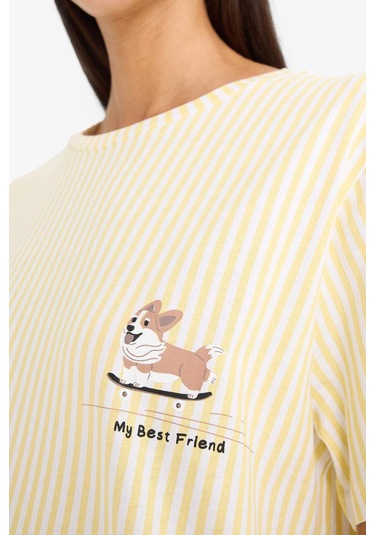 Defacto Regular Fit Bisiklet Yaka Baskılı Kısa Kollu Gecelik-fall İn Love F1614ax25smyl118 Sarı