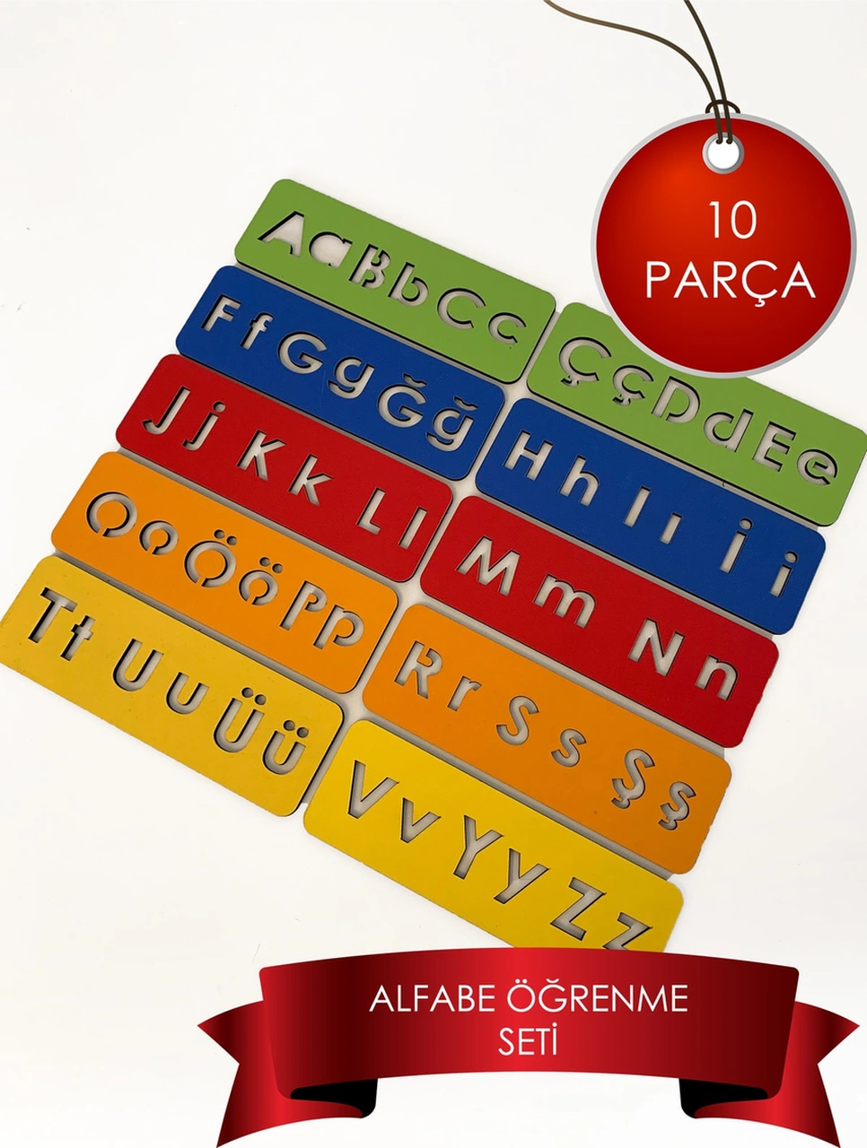 Ahşap Çocuk Montessori - Alfabe Öğrenme Seti - 5 Renkli El Kası Geliştirme 10 Parça