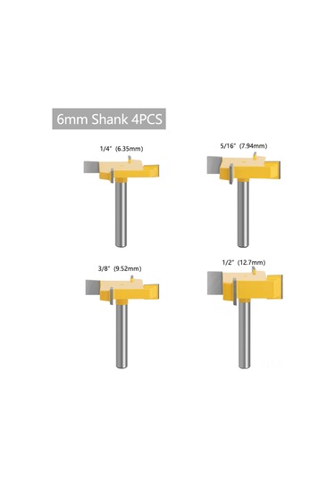 Shineyee Ahşap İşleme T-tipi Freze Ucu: 6mm Sap, 4 Lü Paket, Dört Kanatlı, Derin Kesim Ve Temizleme İşlemleri İçin Profesyonel Alet