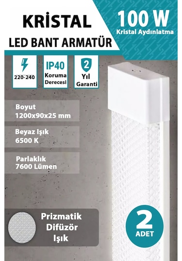 100 W Kristal Led Bant Armatür 120 Cm Yüksek Işık 2 Adet Beyaz