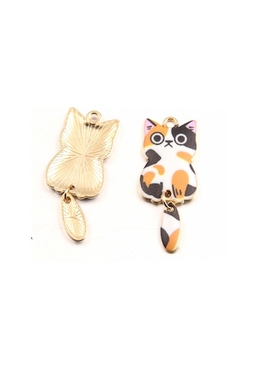 Lemestar Kedi Şekilli Diy Aksesuar Bağlayıcı, Yağ Damlatma Teknolojisi, 7 Renkli Elektroplaj, 16x38mm Pembe Kedi Pendi Pembe