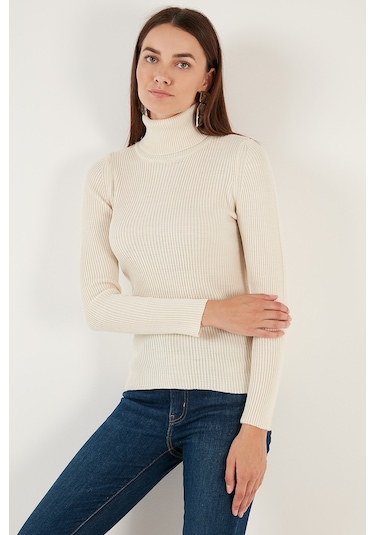 Lela Fitilli Regular Fit Balıkçı Yaka Soft Akrilik Bayan Kazak 4614102 Krem
