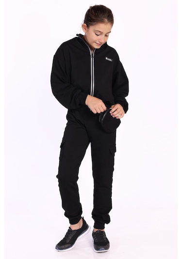 Toontoy Kız Çocuk Cüzdan Detaylı Eşofman Takımı Kahverengi