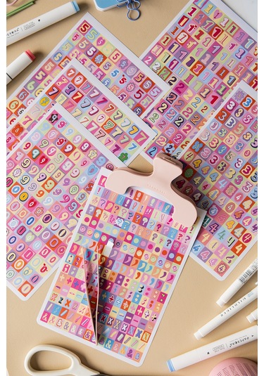 A5 18 Yaprak Harf Sticker Defteri Alfabe, Rakam Ve Noktalama İşaretleri Seti Çok Renkli