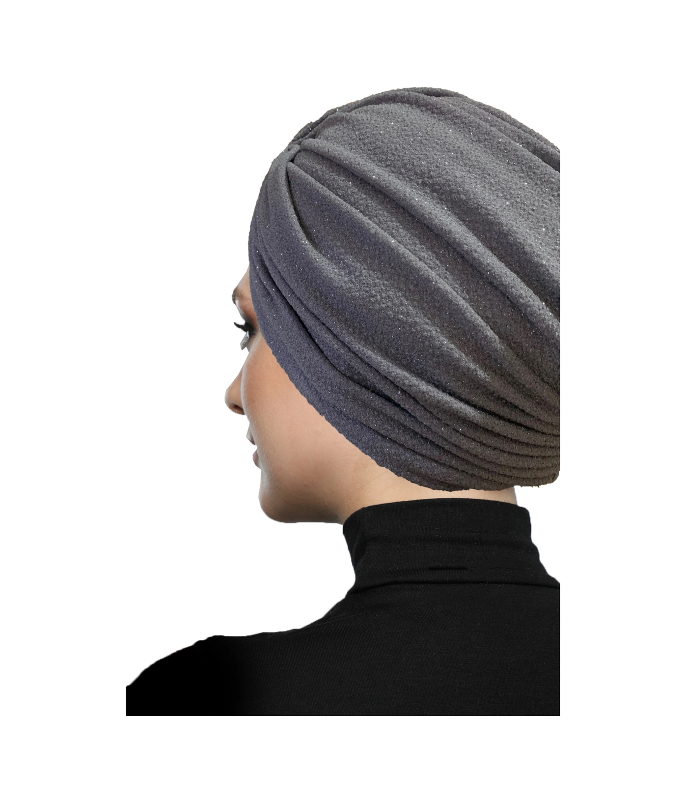 Çapraz Fukuro Simli Astarlı Gri Hazır Türban Tesettür Abiye Bone Gri