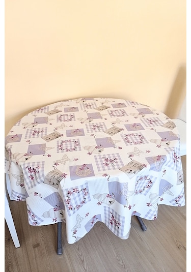 Altı Astarlı Yuvarlak Muşamba Masa Örtüsü - 140 Cm Çap - Elg10