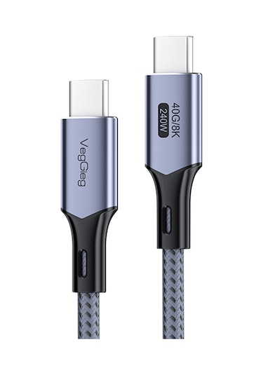 Veggieg Usb 4.0 E-mark 240w 40gbps Thunderbolt 4 8k 60hz Type-c Görüntü Hızlı Şarj Ve Data Kablosu 50 Cm