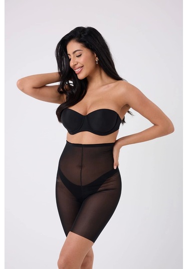 Freshness 0007 Lazer Kesim Tül Yüksek Bel Şort Korse Siyah