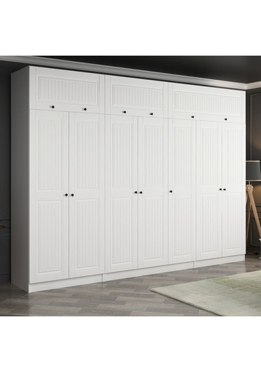 Minar Kale 7 Mebran Kapaklı 2 İç Çekmeceli Dolap Ve Yüklük Beyaz 235cm