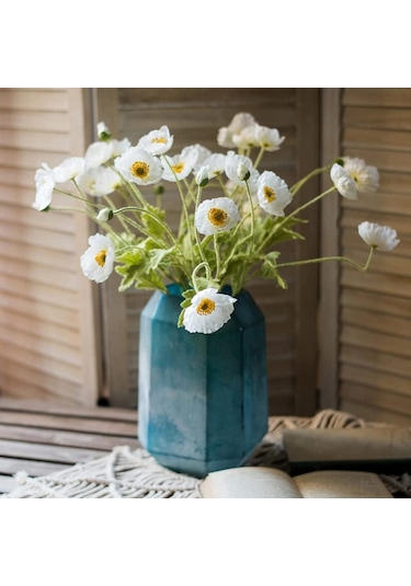 Yapay Çiçek Gelincik Çiçeği Beyaz Renk 3 Çiçek 1 Tomurcuk 59cm