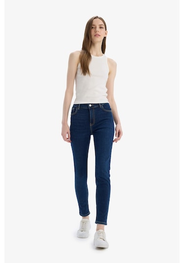 DeFacto Rebeca Skinny Fit Yüksek Bel Düz Paça Uzun Jean Taş Yıkama Pantolon D8178AX25SPNM34