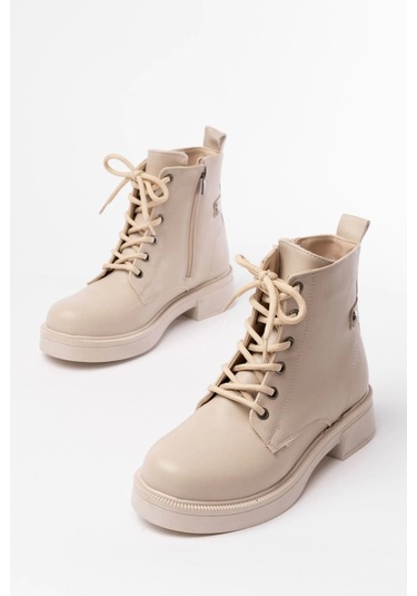 02-2003 Bej Bağcıklı Fermuarlı Günlük Kadın Bot Bej