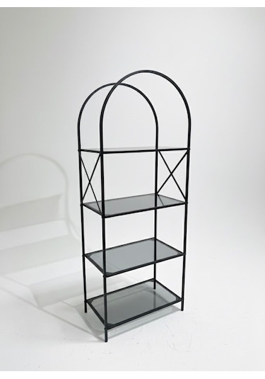 Noble Metal Kitaplık Dekoratif Kemerli 4 Raflı Salon Ve Ofis Rafı 70x180 Cm Siyah