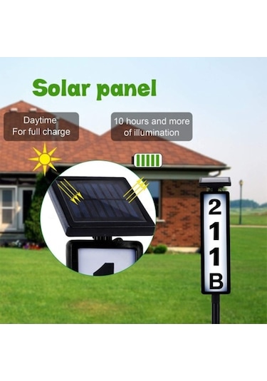 Novahub Güneş Ev Numarası Dijital Aydınlatmalı Toprak Fişi Beyaz+sıcak Işık Su Geçirmez Ev Işığı