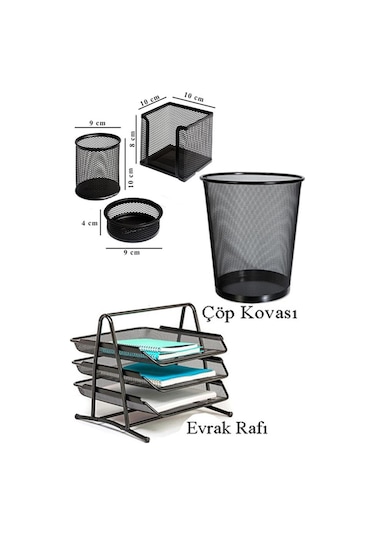 Masa Üstü Ofis Paketi 18 Parça Fotokopi Kağıdı Metal Evrak Rafı Metal Kalemlik Zımba Makinesi Teli Delegeç Çöp Kovası Küp Notluk