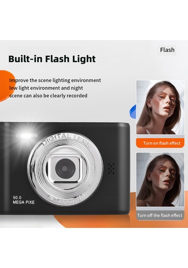 Springsun Siyah 1080p Dijital Kamera, 50mp Çift Lens, 8x Dijital Zoom, 2.4 İnç Ekran, 32gb Tf Kartlı, Dahili Flaş Ve Pil