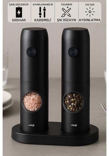 Mioji Mio SG2 Yeni Nesil 600 mAh Şarj Üniteli Işıklı Tuz Karabiber Değirmeni