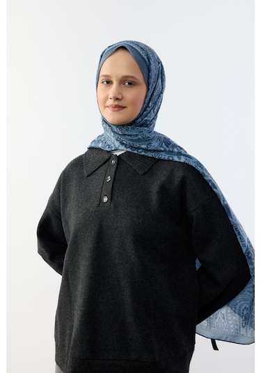 Mirsoy Scarf Mirayze Etnik Desen Şal İndigo