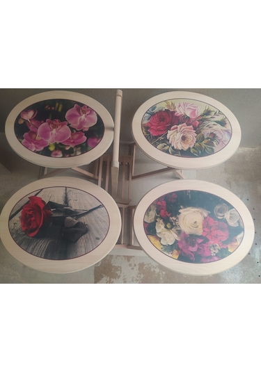 Zigon Sehpa Çanta Çiçek Motif Ham Kayın Torna Iskelet Itinalı Pa