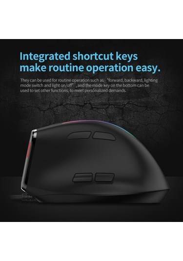 Reedark T-50 Dikey  Kablolu  9 Tuş Rgb Optik  6 Vites DPI Ergonomik Tasarım Siyah