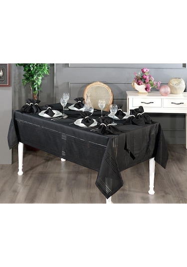 Corvver 26 Parça Dertsiz Masa Örtüsü Takımı Siyah Siyah
