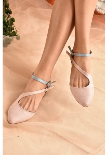 Fox Shoes Pudra/Mavi Süet Kadın Babet D726016902 Mavi