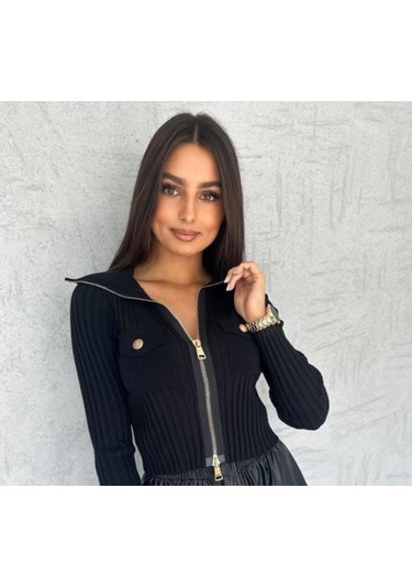 Tua Moda Kadın Cep Ve Fermuar Detay Fırsat Ürün Bluz Siyah