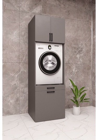 Mdf Çamaşır Makinesi Dolabı Sepetli Antrasit