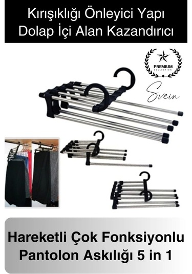 Pantolon Askısı 5 İn 1 Hareketli Dolap İçi Şal Kravat Düzenleyici Katmanlı Organizer Askılığı Çok Renkli