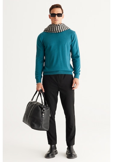 Altinyildiz Classics Erkek Petrol Standart Fit Normal Kesim Bisiklet Yaka Triko 4A4923100001PETS Petrol