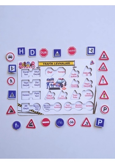 Eğitici Trafik Levhaları Ve İşaretleri - Açıklamalı Ahşap Oyuncak Puzzle