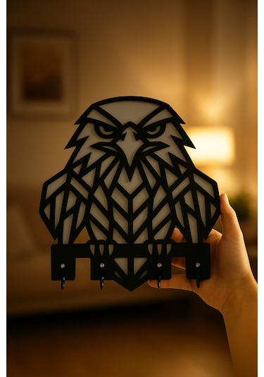 Kartal Figürlü Duvar Anahtarlık Askısı Siyah - Beyaz