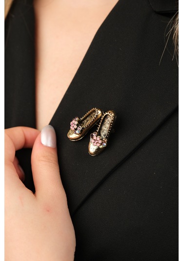 Çildan Womens Pembe Çicek Taş Detaylı Ayakkabı Figür Broş Pembe