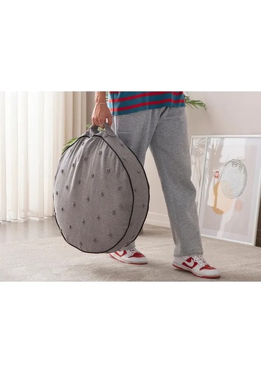 Çok Amaçlı Puantiyeli Keten Yer Bahçe Minderi Fermuarlı İç Dolgulu Yıkanabilir 60x64 Antrasit