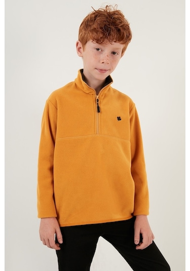 Lela Yumuşak Dokulu Fermuarlı Dik Yaka Şardonlu Kışlık Unisex Çocuk Polar 5905002 Hardal