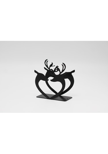 Metal Masa Üstü Sofra Dekoratif Siyah Peçetelik Geyik Ceylan Model Siyah